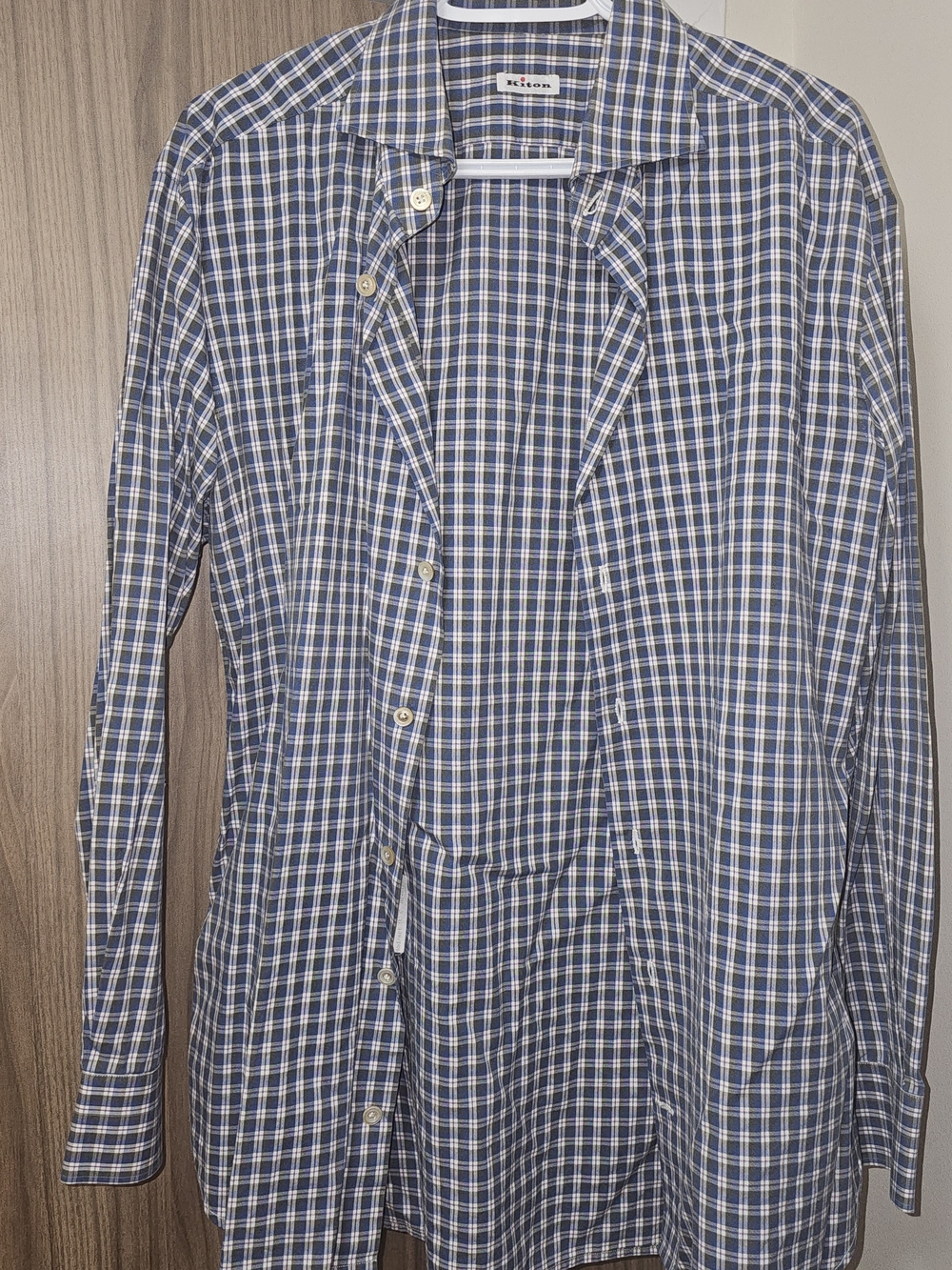 Kiton Navy and White Checked Button-Down Shirt L